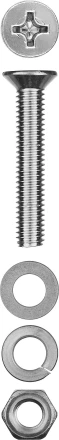 Винт (DIN965) в комплекте с гайкой (DIN934), шайбой (DIN125), шайбой пруж. (DIN127), M6 x 40 мм, 8 шт, ЗУБР 303456-06-040 купить в Надыме