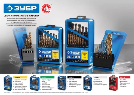 ЗУБР Кобальт, 99 шт, (1-10 мм), сталь Р6М5К5, класс А, мет.бокс, набор сверл по металлу, Профессионал (29626-H99) купить в Надыме