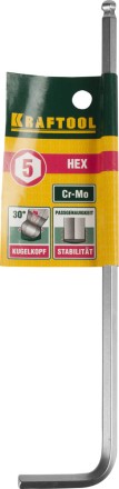 Ключ KRAFTOOL &quot;INDUSTRIE&quot; имбусовый, длинный c шариком, Cr-Mo, хромосатинированное покрытие, HEX 5 27437-5 купить в Надыме