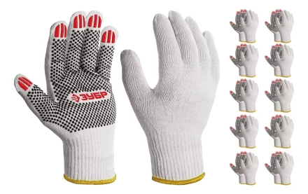 ЗУБР ОПТИМА, L (9), х/б перчатки с ПВХ покрытием (точка), 10 класс, 10 пар (11440-L10) купить в Надыме