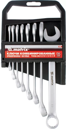 Набор ключей комбинированных 6 - 19 мм 8 шт. CrV матовый хром MATRIX 15408 купить в Надыме