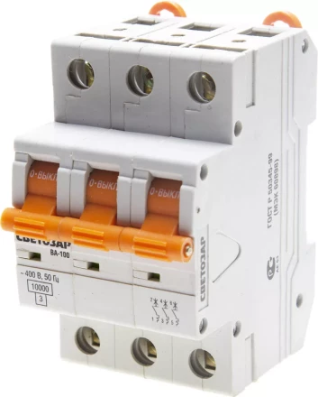 Выключатель автоматический СВЕТОЗАР 3-полюсный, 6 A, "C", откл. сп. 10 кА, 400 В SV-49073-06-C купить в Надыме