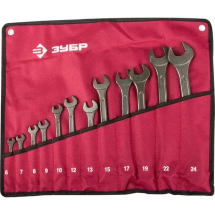 Набор ЗУБР Ключи комбинированные, серия "Т-80", хромованадиевая сталь, зелёный цинк, 6-24мм, 12шт 27025-H12 купить в Надыме