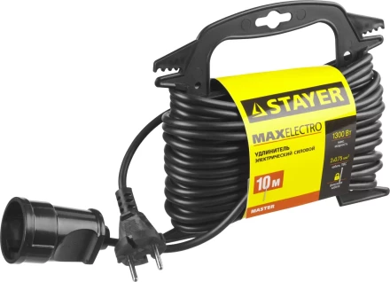 Удлинитель электрический "MAXElectro" на маленькой рамке, 10 м, 1 гнездо, STAYER 55014-10 купить в Надыме