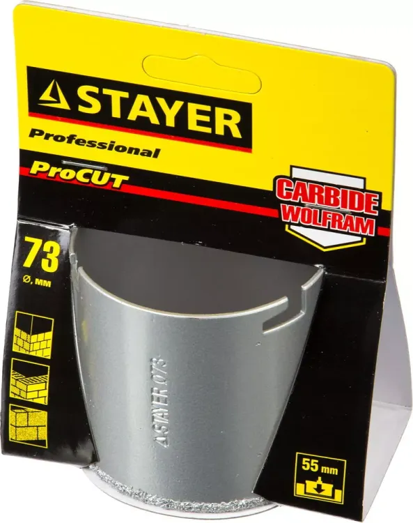 Коронка STAYER "PROFESSIONAL" кольцевая с карбидно-вольфрамовой крошкой, d=73мм 33345-73 купить в Надыме