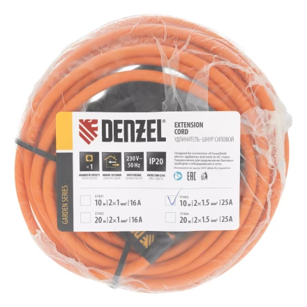 Удлинитель-шнур силовой Denzel Garden Series, б/з, ПВС, 10м, 1 розетка, 2 x 1,5 мм, 3 м 37403 купить в Надыме