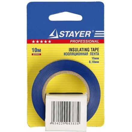 Изолента, STAYER Profi 12292-B-15-10, ПВХ, на карточке, 15мм х 10м х 0,18мм, синяя 12292-B-15-10 купить в Надыме