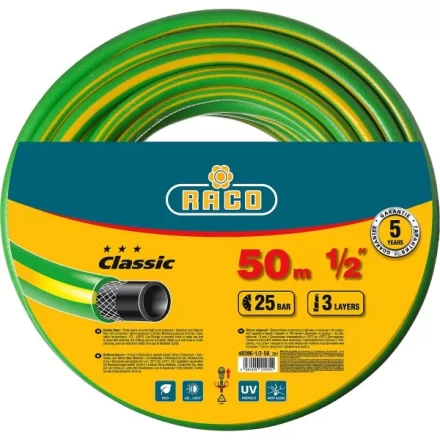 Шланг RACO CLASSIC поливочный, 25атм., армированный, 3-х слойный, 1/2&quot;х50м 40306-1/2-50_z01 купить в Надыме