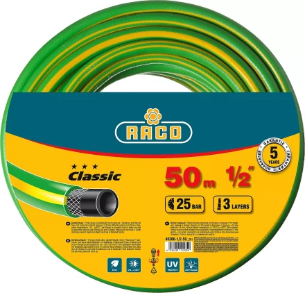 Шланг RACO CLASSIC поливочный, 25атм., армированный, 3-х слойный, 1/2&quot;х50м 40306-1/2-50_z01 купить в Надыме
