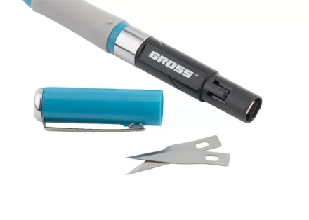 Нож для дизайна выдвижное перовое лезвие двухкомпонентная рукоятка металлическая клипса для фиксации 150 мм + 2 з.л GROSS 78885 купить в Надыме