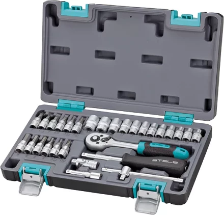 Набор инструментов,  1/4  CrV пластиковый кейс 29 предметов STELS 14100 купить в Надыме