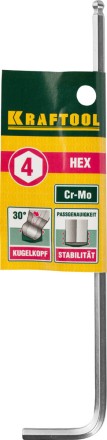 Ключ KRAFTOOL &quot;INDUSTRIE&quot; имбусовый, длинный c шариком, Cr-Mo, хромосатинированное покрытие, HEX 4 27437-4 купить в Надыме