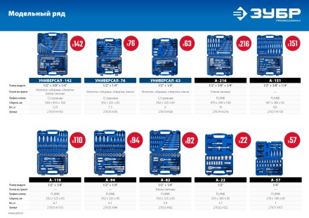 ЗУБР А-216, 216 предм., (1/2+ 3/8+ 1/4), универсальный набор инструмента, Профессионал (27674-H216) купить в Надыме