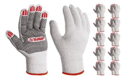 ЗУБР ОПТИМА, М (8), х/б перчатки с ПВХ покрытием (точка), 10 класс, 10 пар (11440-М10) купить в Надыме