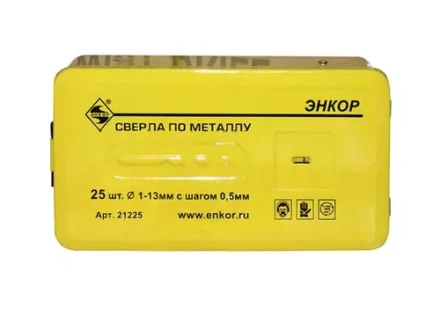 Набор сверл д/мет. 25шт 1-13/шаг0,5мм 9524 1/20 ЭНКОР 21225 купить в Надыме