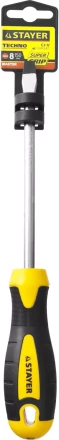 Отвертка STAYER "MASTER" "ТECHNO", двухкомпонентная рукоятка, магнитный наконечник, Cr-V, SL8,0x150мм 2507-08-15_z02 купить в Надыме