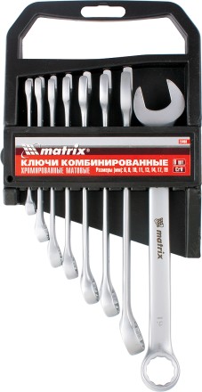 Набор ключей комбинированных 6 - 22 мм 9 шт. CrV матовый хром MATRIX 15410 купить в Надыме