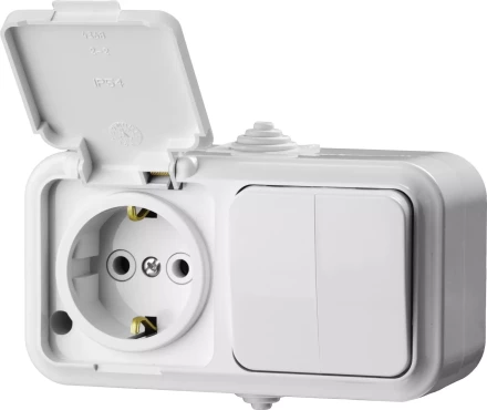 Блок STAYER "MASTER" "MAXIMA" розетка одноместная с заземлением и защитной крышкой, IP54, 16А, 220В, и выключатель двухклавишный, IP54, 10А, 220В 54313-W купить в Надыме