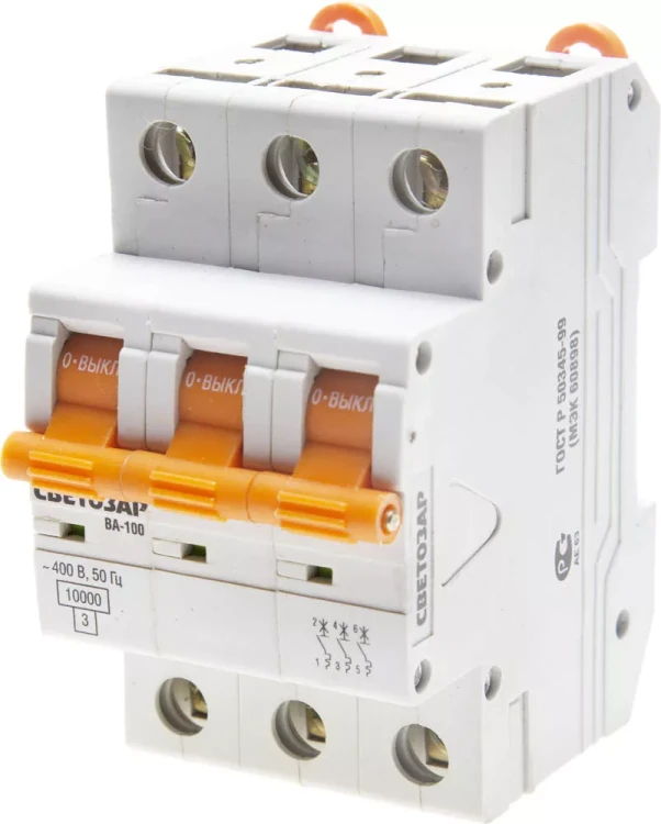 Выключатель автоматический СВЕТОЗАР 3-полюсный, 50 A, "C", откл. сп. 10 кА, 400 В SV-49073-50-C купить в Надыме