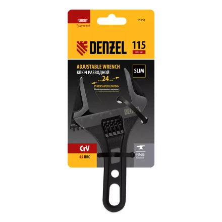Ключ разводной 115 мм Denzel, CrV, кованый, укороченная рукоятка 15751 купить в Надыме