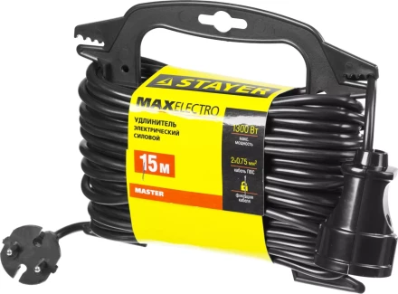 Удлинитель электрический "MAXElectro" на маленькой рамке, 15 м, 1 гнездо, STAYER 55014-15 купить в Надыме