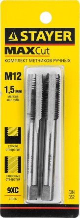 Комплект метчиков STAYER &quot;MASTER&quot;, сталь 9ХС, М12х1,5, 2 шт 28025-12-1.5-H2 купить в Надыме
