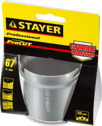 Коронка STAYER &quot;PROFESSIONAL&quot; кольцевая с карбидно-вольфрамовой крошкой, d=67мм 33345-67 купить в Надыме