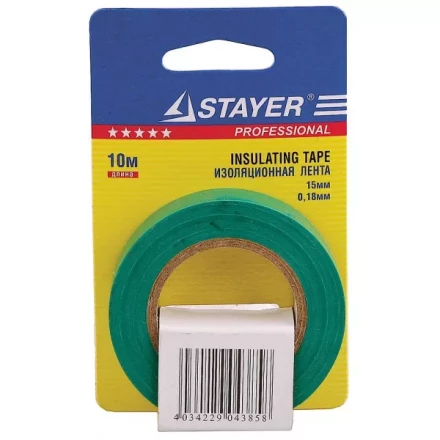 Изолента, STAYER Profi 12292-G-15-10, ПВХ, на карточке, 15мм х 10м х 0,18мм, зеленая 12292-G-15-10 купить в Надыме