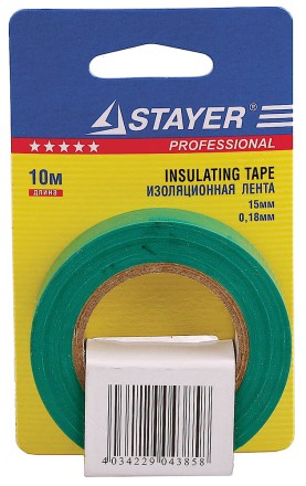 Изолента, STAYER Profi 12292-G-15-10, ПВХ, на карточке, 15мм х 10м х 0,18мм, зеленая 12292-G-15-10 купить в Надыме
