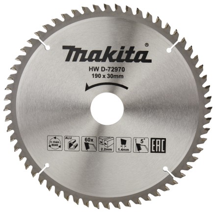 Диск пильный для алюминия Makita D-72970, 190x30/20х1.4 мм; 60 зубьев купить в Надыме