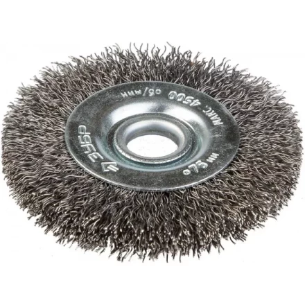 ЗУБР "ЭКСПЕРТ". Щетка дисковая для точильно-шлифовального станка, витая стальная проволока 0,3мм, 75х12,7мм 35185-075_z01 купить в Надыме
