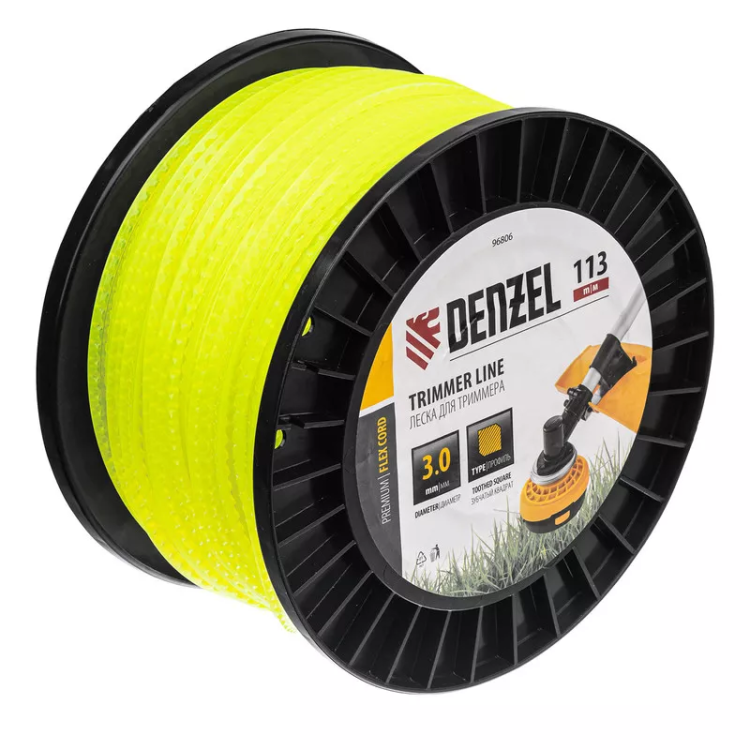 Леска для триммера зубчатый квадрат, 3,0мм х 113м, на DIN катушке FLEX CORD// Denzel 96806 купить в Надыме