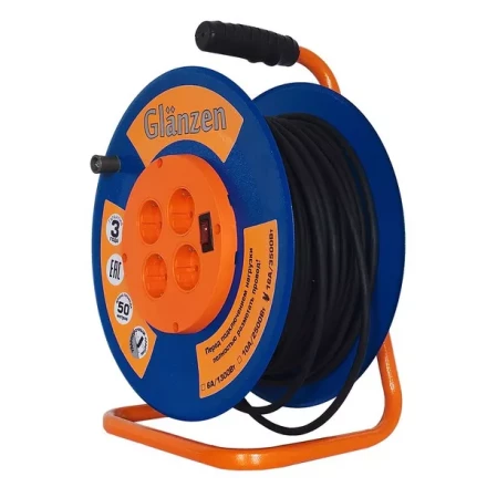 Удлинитель силовой на катушке GLANZEN 4 гн. КГ 3х2,5 ЕВ-50-010 купить в Надыме