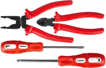 Набор слесарно-монтажного инструмента ЗУБР "МАСТЕР": 2 отвертки, плоскогубцы и бокорезы, 4 предмета 22015-H4 купить в Надыме