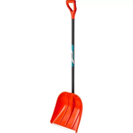 Лопата снеговая пластиковая с алюминиевой планкой, с алюминиевым черенком и V-ручкой, 410мм, оранжевая, СИБИН 421845 421845 купить в Надыме