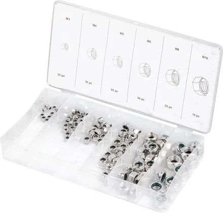 Набор гаек  М5х0,8 М6х0,5 М6х1 М8х1,25 М10х1,25 М12х1,5 мм 150 предм ШУРУПЬ 48140 купить в Надыме