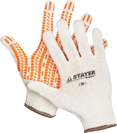 Перчатки STAYER "EXPERT" трикотажные с защитой от скольжения, 10 класс, х/б, S-M 11401-S купить в Надыме