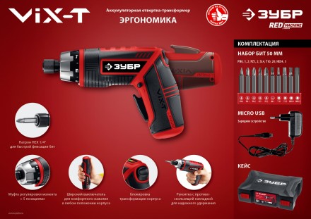 Отвертка-трансформер ViX-T ЗО-ЕМ-3.6 Ли серия МАСТЕР купить в Надыме