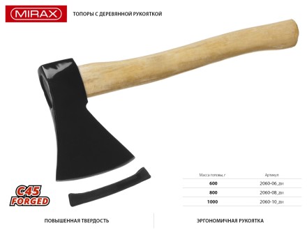 Топор MIRAX кованый с деревянной рукояткой, 800г 2060-08_z01 купить в Надыме