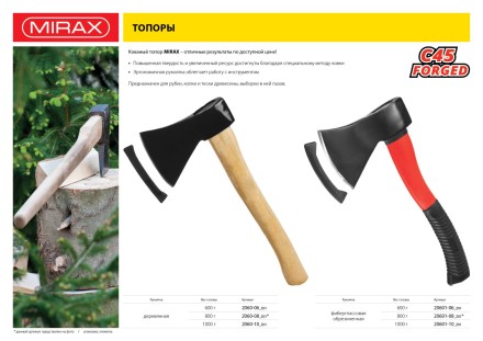 Топор MIRAX кованый с деревянной рукояткой, 800г 2060-08_z01 купить в Надыме