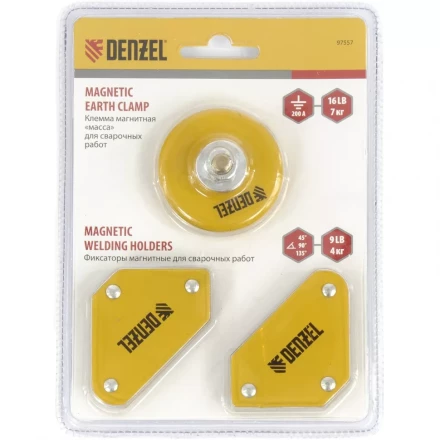 Набор из 2 магнитных сварочных фиксаторов и магнитной клеммы "масса" Denzel 97557 купить в Надыме