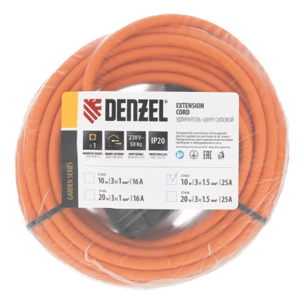 Удлинитель-шнур силовой Denzel Garden Series, ПВС, 10м, 1 розетка 3 x 1,5 мм, 3 м 37407 купить в Надыме