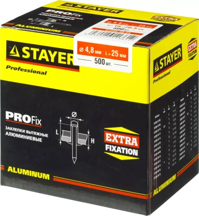 Заклепки PROFIX алюминиевые, 4,8х25мм, 500шт, STAYER Professional 31205-48-25 31205-48-25 купить в Надыме