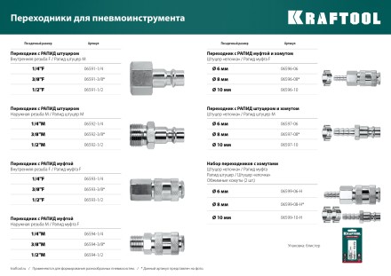 Переходники KRAFTOOL EXPERT QUALITAT для пневмоинструмента, резьба 1/4 06591-1/4 купить в Надыме