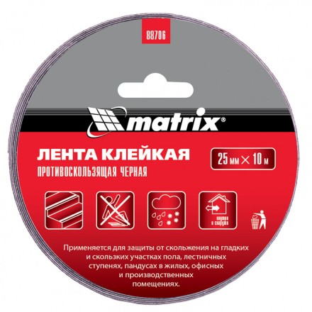 Лента клейкая противоскользящая черная 25 мм x 10 м Matrix 88706 купить в Надыме