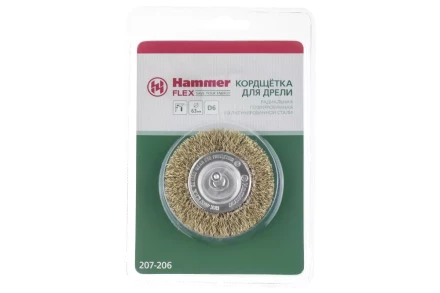 Кордщетка HAMMER плоская 63мм для дрели гофрированная латунированная сталь (207-206) купить в Надыме