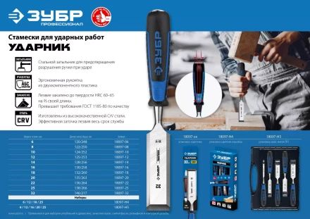 ЗУБР Ударник, 4 предм, набор стамесок-долот, Профессионал (18097-H4) купить в Надыме