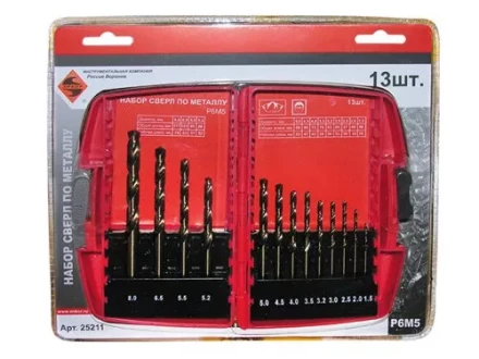 Набор сверл д/мет.Р6М5  13шт.(1,5-8мм) 6/6/36 25211 купить в Надыме