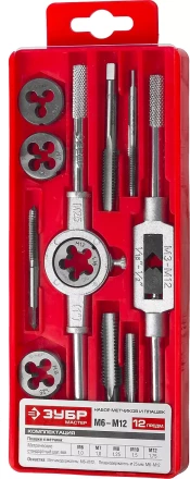 Набор ЗУБР "МАСТЕР" с металлореж. Инстр., метчики однопроходные и плашки М6-М12, оснастка - в пластиковом боксе, 12пред. 28121-H12 купить в Надыме