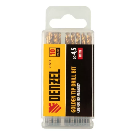 Сверло по металлу, 4,5 мм, HSS-Tin, Golden Tip, 10 шт. Denzel 717211 купить в Надыме